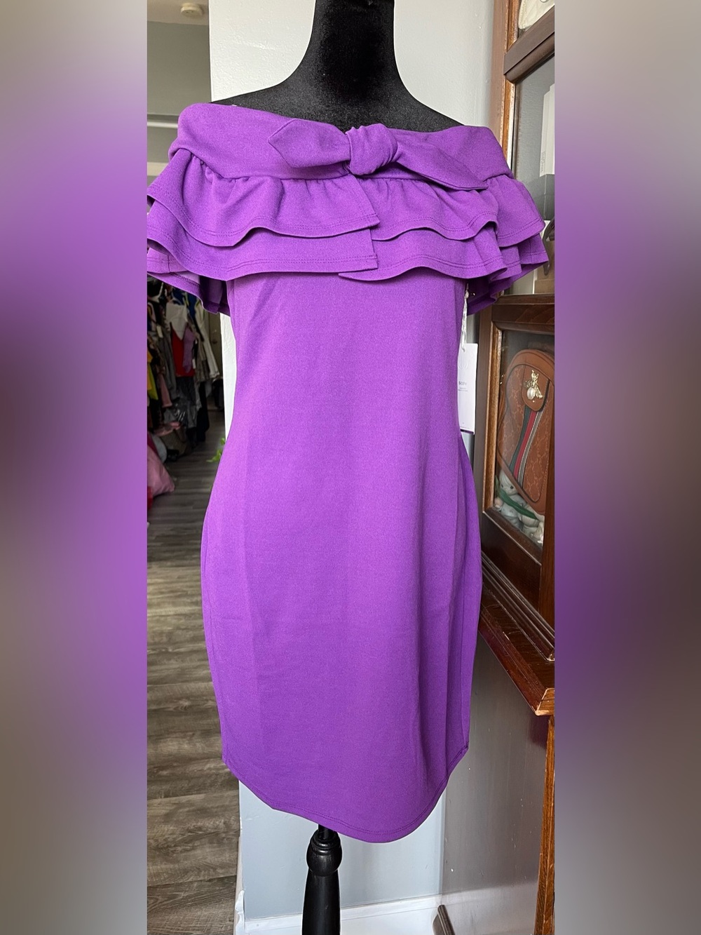 Off-Shoulder Ruffle One-Shoulder Purple Dress